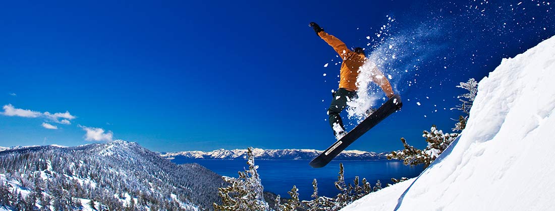 skier with lake view